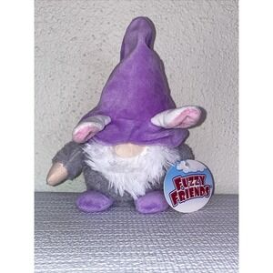 NEW Fuzzy Friends Easter Plush Gnome with Bunny Ears 7" ~ Purple and Gray